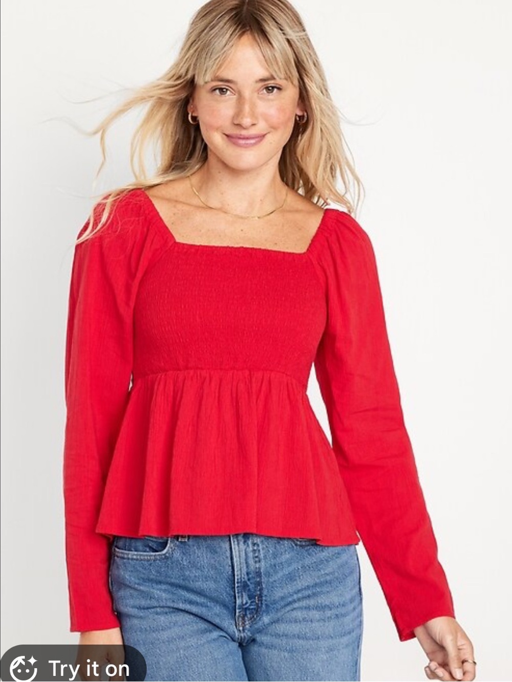 Old Navy red smocked crepe top size XS